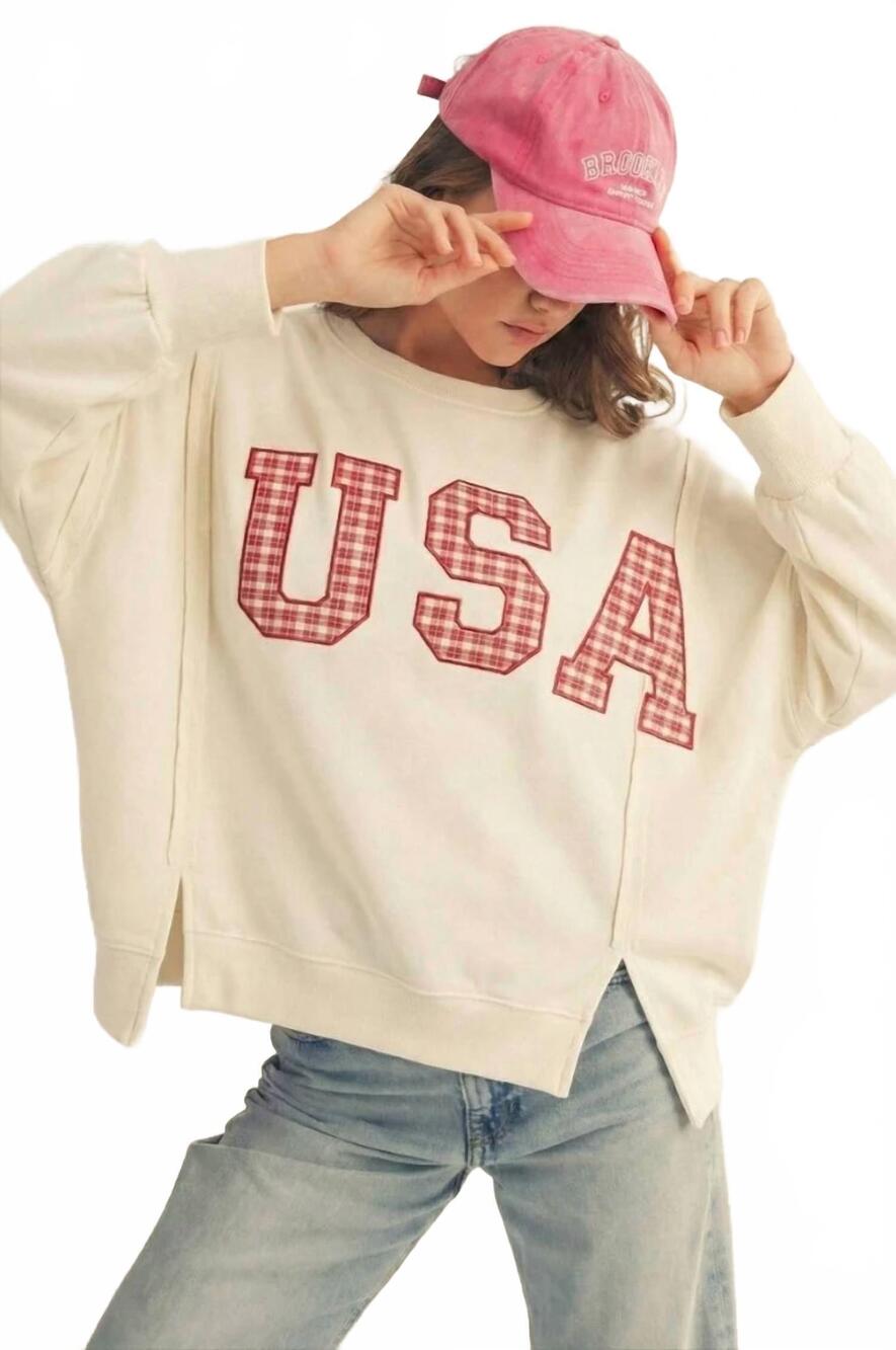 NEW LOVLOV 4th of july patch beloved pullover sweatshirt in white